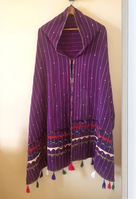 Purple Embroidered Ajrakh Unisex Stole